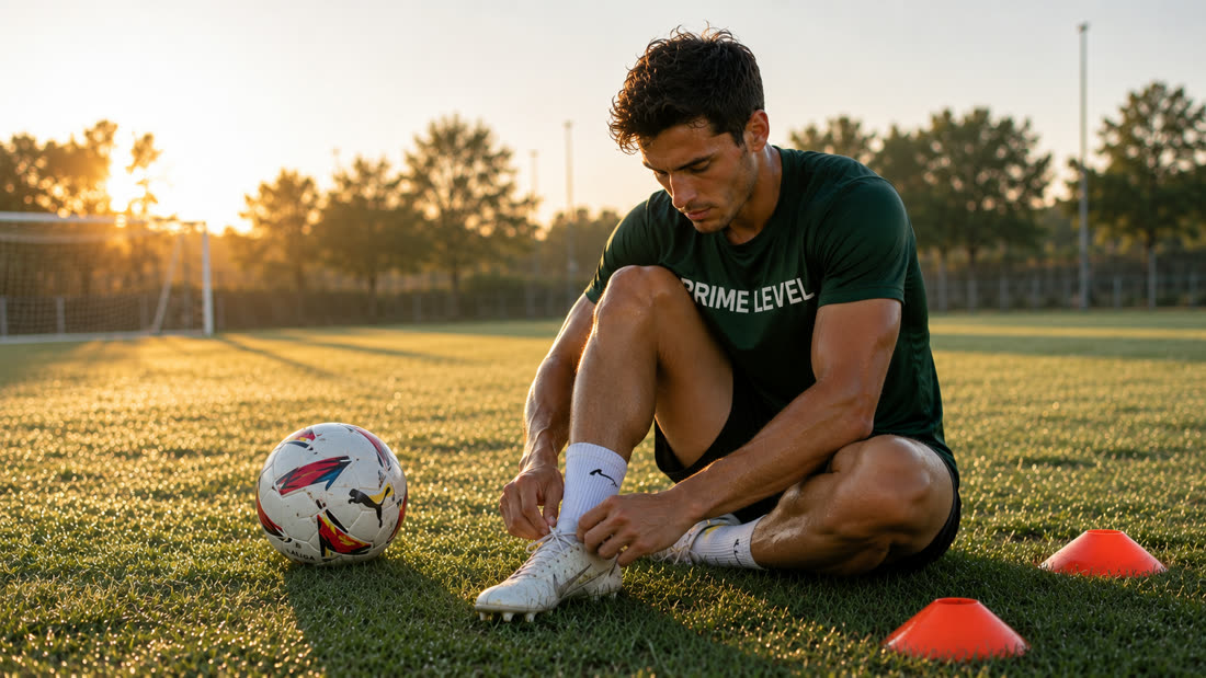 Jugador atándose las botas al amanecer