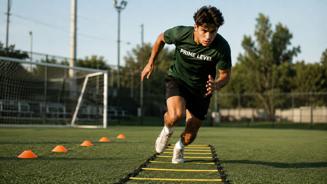 Jugador PRIME LEVEL trabajando velocidad en escalera de agilidad